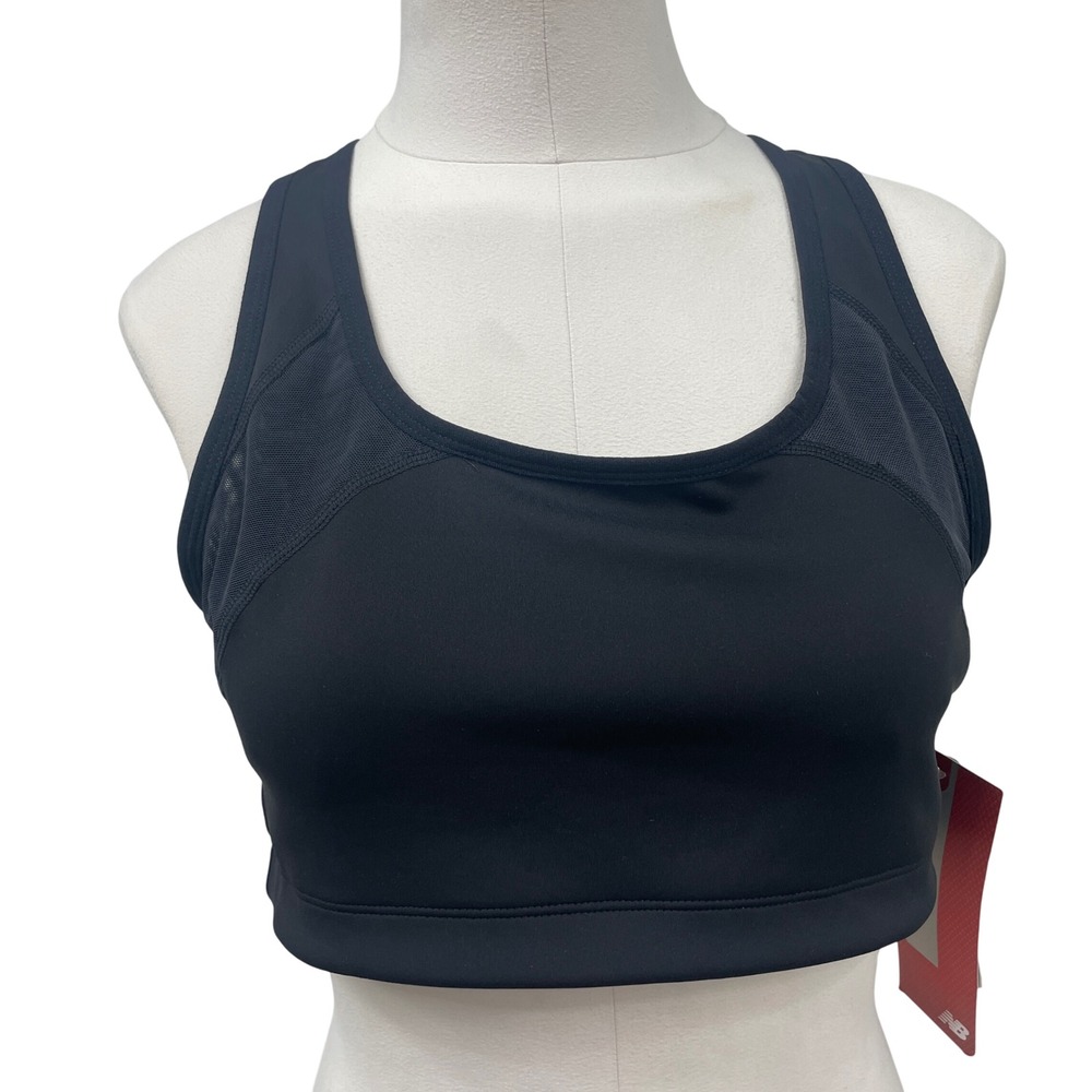 New Balance Medium Impact‎ Sports Bra Black Racerback Activewear Workout Large